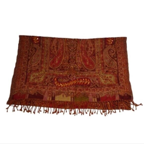 Tie Rack Earthy Embellished Paisley Wool Oblong Scarf Shawl - Picture 1 of 9